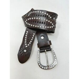 Unbranded 1.5" Rhinestone Tooled Leather Belt Brown M